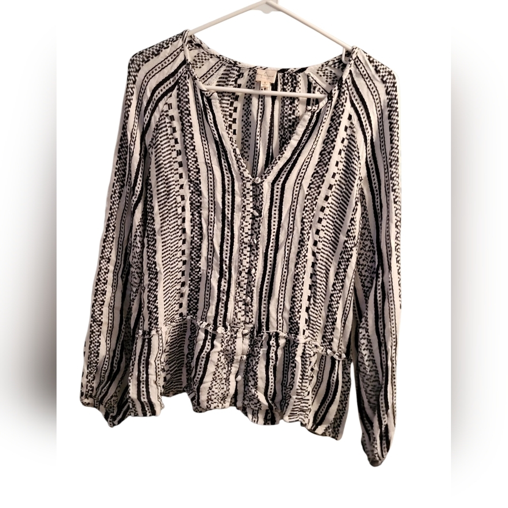 Keep in Touch Black & White Striped Women's Top, Size Small